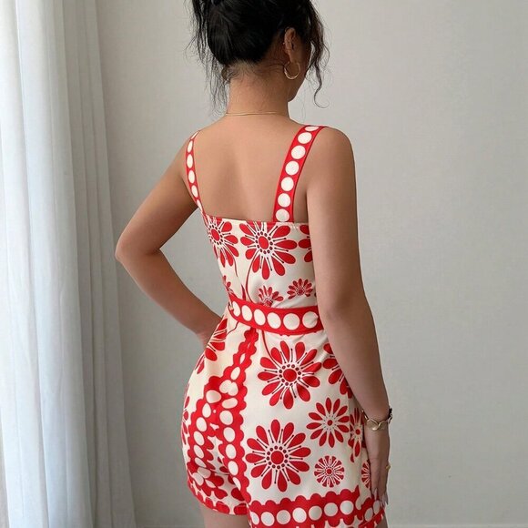 Orange Boho Women's Print Floral Sleeveless Jumpsuit - Picture 2 of 6